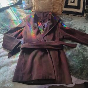 Wool and angora pea coat w/belt